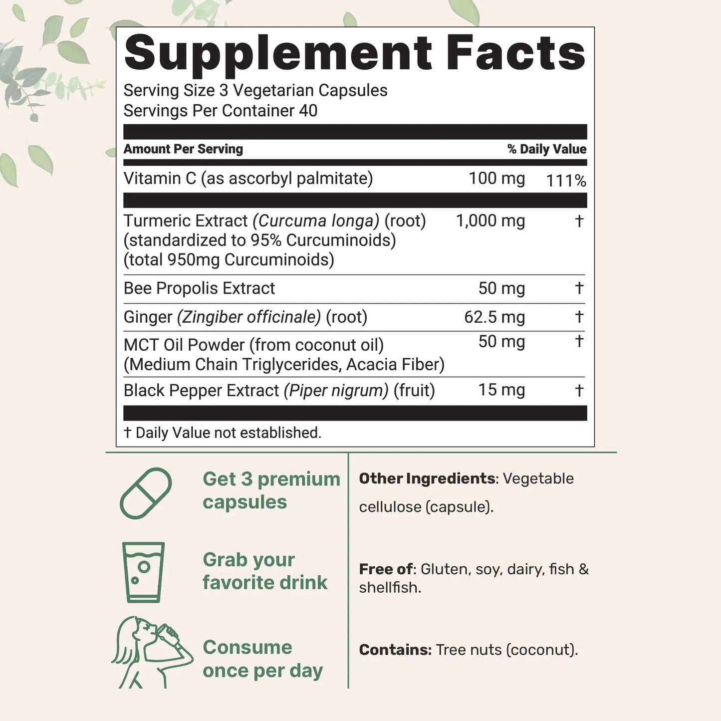 High Quality Turmeric Curcumin Capsules Curcumin 1000Mg- with 95% Curcuminoids - Brain Cognitive & Digestive Health, Antioxidant