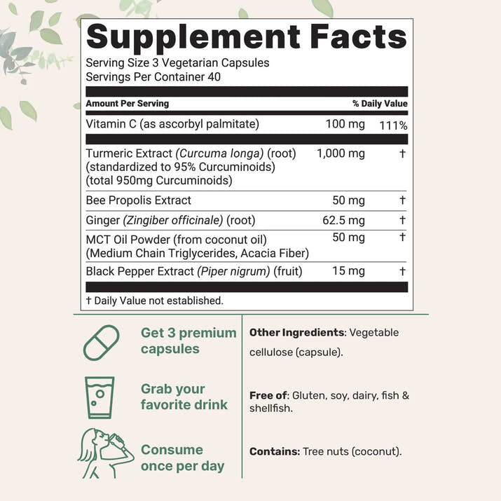 High Quality Turmeric Curcumin Capsules Curcumin 1000Mg- with 95% Curcuminoids - Brain Cognitive & Digestive Health, Antioxidant