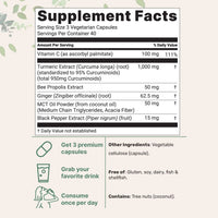 High Quality Turmeric Curcumin Capsules Curcumin 1000Mg- with 95% Curcuminoids - Brain Cognitive & Digestive Health, Antioxidant